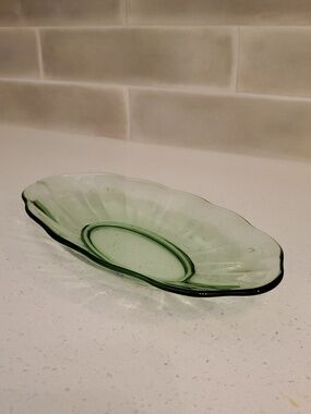 Vintage Uranium Glass Oval Relish Sundae Dish